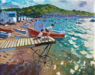 Två pojkar på landningsplatsen, Teignmouth, 201516,