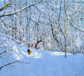 Gula och orange slädar, Allestree Park, Derby. 36 x 40,2018,