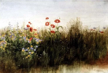 Vilda blommor vid en bäck (akvarell)