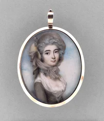 Portrait of a Woman, ca 1785 (akvarell på elfenben, 9 k roséguld, hår, präglad metallfolie och glas)
