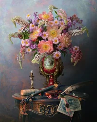 Vintage-musik och blommor