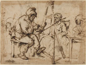 En konstnär sittande vid sin staffli [recto], möjligen ca 1634 (penna och bläck)