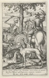 Skelett med pil och falkonerare, mitt bland djur Animal Skeletons (serietitel)