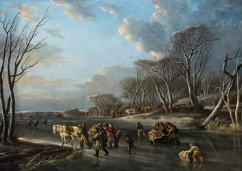 Resenärer i en släde på en flod i Holland (olja på duk)