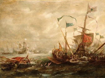 Spaniens kamp mot Barbareskpiraterna, början till mitten av 1600-talet (oljemålning)