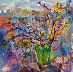 Vårblommor – utsikt från fönstret