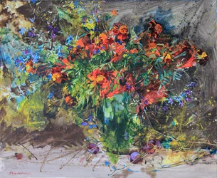 Färgsprakande blomsterbukett