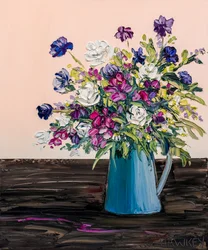 Färgstarka blommor i impasto-teknik