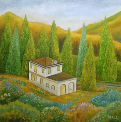 Hus på en sluttning i Toscana