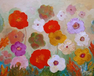 Färgsprakande målade blommor