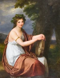 Porträtt av en ung kvinna klädd som en Bacchante