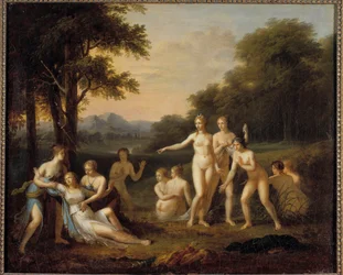 Diana upptäcker Kallistos graviditet. Målning av Angelica Kauffmann (1740-1807). 1700-talet. H. 0,46 x 0,56 m. Tours, Konstmuseet