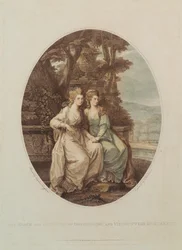 Hennes nåd hertiginnan av Devonshire och viscountess Duncannon, graverad av W. Dickinson, 1782