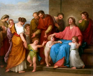 Jesus Kristus välsignar barnen (låt de små barnen komma till mig) - Kristus välsignar barnen (Låt de små barnen komma till mig) - Angelika Kauffmann (1741-1807). olja på duk