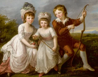 Porträtt av Lady Georgiana Spencer, Henrietta Spencer och George Viscount Althorp, ca. 1766.