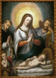 Den heliga familjen med Sankt Johannes Döparen och Sankt Dominikus. Målning av Angelino Medoro (1576-1633), olja på duk