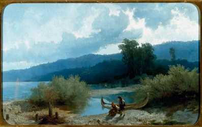 Sjölandskap (Lakescape) Målning av Angelo Beccaria (1820-1897) 1862 Dim 55,5x90,3 cm Genes, Galleria d