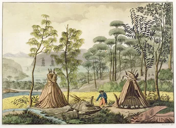 Begravningstraditioner, New Holland, platta 63 från "Le Costume Ancien et Moderne", av Jules Ferrario, publicerad på 1820-30-talen.
