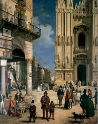 Marche de Figini i Milano (Piazza del Duomo med ett hörn av Coperto dei Figini) Detalj