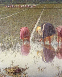 För åttio öre, av Angelo Morbelli (1853-1919), Olja på duk, 67,5x124,5 cm, Detalj