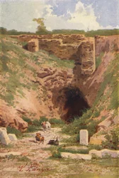 Förstörd forntida stadion, Aten (färg litho)