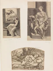 Kvinna och ängel, Jungfru och Barn, Satyr tittar på en ung mor och ett barn som sover, 1555-1567.