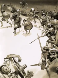 Forntida britter attackerar romare ()