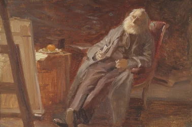 Målaren Vilhelm Kyhn röker sin pipa