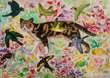 Tabby och fåglarna, 2019 (akryl)