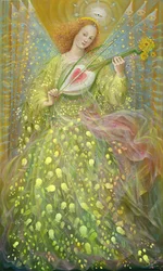 Reason and Mercy (diptyk), vänster panel, 2018 (olja på belgiskt linne)