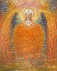 The Angel of Justice, 2010 (olja och bladguld på belgiskt linne)