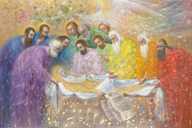 The Burial of Virgin Sophia, 2014 (olja och bladguld på belgiskt linne)