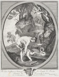 Venus Catching Love eller Venus Flogging Love, ca. 1741. Skapare: Caylus, Anne-Claude-Philippe de, Etienne Fessard.