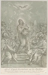 Pingstdagen, med Jungfrun i centrum, den Helige Ande ovan och apostlarna..., ca. 1729.