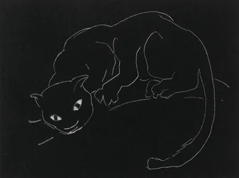 Night Series: The Cat (litho, vit linje på vävt papper)