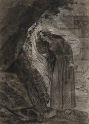 Agnès går in i en grotta, ca 1790-1800 (svart krita)