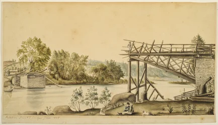 Ofullständig bro, Palatine, New York, 1808 (akvarell och grafit på papper)