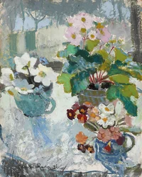 Första blommor, ca. 1947 (olja ombord)