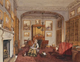 The Boudoir at Northwick Park, ca 1830 (penna och akvarell)