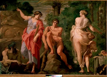 Herkules (Herakles) vid vägskälet Målning av Annibale Carracci (Annibal Carrache) (1560-1609). 1596 Dim.167x237 cm Nationalmuseet i Capodimonte, Neapel.