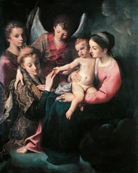 Mystic Marriage of St Catherine, av Annibale Carracci (1560-1609), olja på duk