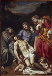 Pieta med St Mary Magdalena och St Francis (olja på duk