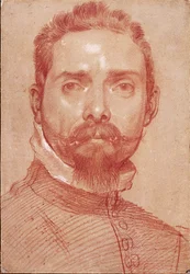 "" Porträtt av lutspelaren Giulio Mascheroni "" (Porträtt av lutspelaren Giulio Mascheroni) Blood of Hannibal Carracci (Carrache) (1560-1609) ca 1594 Albertina, Wien
