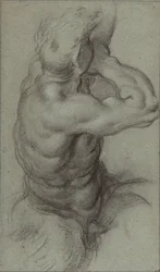 Studie av Triton som blåser i en snäcka (recto); Delstudie av en arm (verso)