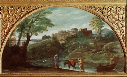 Flyget till Egypten. Målning av Annibale Carracci dit Carrache (1560-1609). Mått: 122x230 cm. Galleria Doria Pamphilj, Rom, Italien.