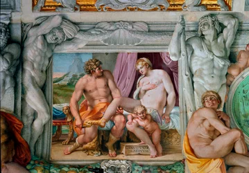 Venus och Ankhises, fresk av Annibale Carracci (Annibal Carrache) (1560-1609). 1597-1600, Rom, Palazzo Farnese