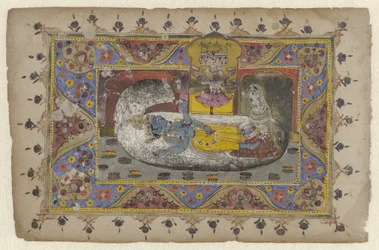 Vishnu på världsslangen Ananta, Brahma födelse