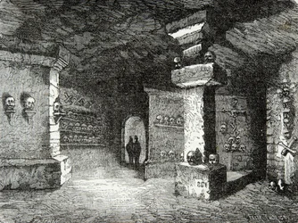 Ett galleri med katakomber i Paris på 1800-talet, Gravyr, Privat samling