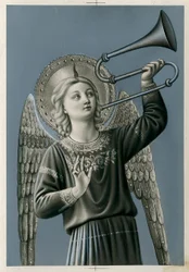 En musikerängel spelar trombon (tryck)