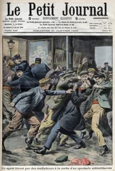 En polis skadad under antimilitaristisk show i Aubervilliers, förstasidan av tidningen Petiter Journal 31 januari